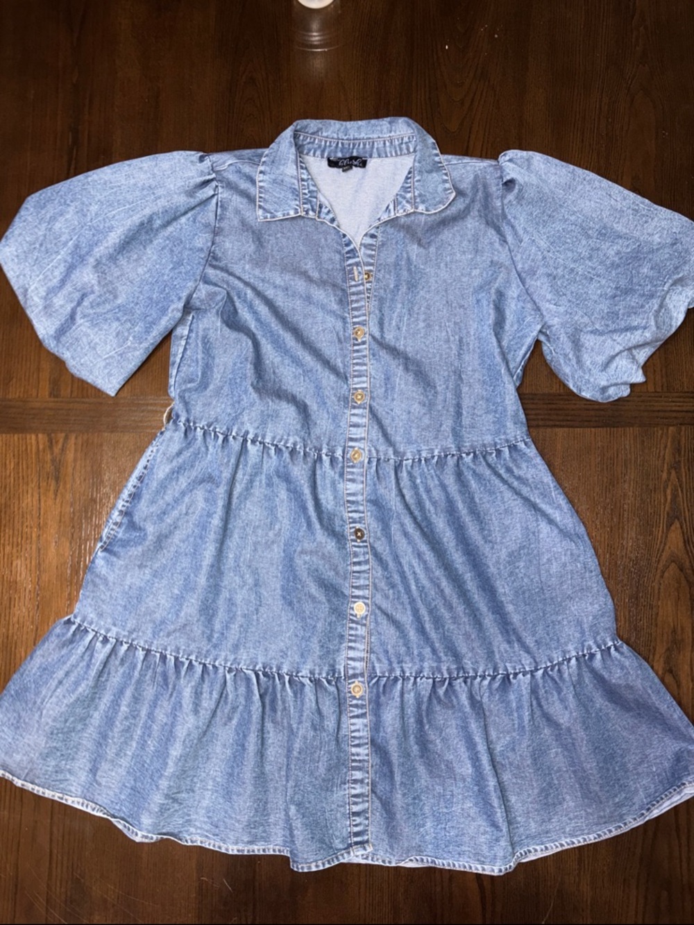 Blush Light Blue Denim Tiered Button-Front dress size XL